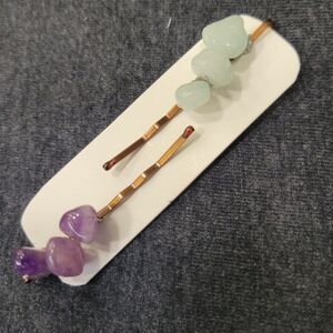 Handmade Wire Wrapped Beaded Gemstone Hair Pins Amythyst Amazonite Witchy Gift